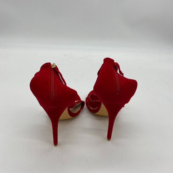 FSJ Hot Open Toe Strappy Heeled Sandal Suede Dress - Picture 7 of 12